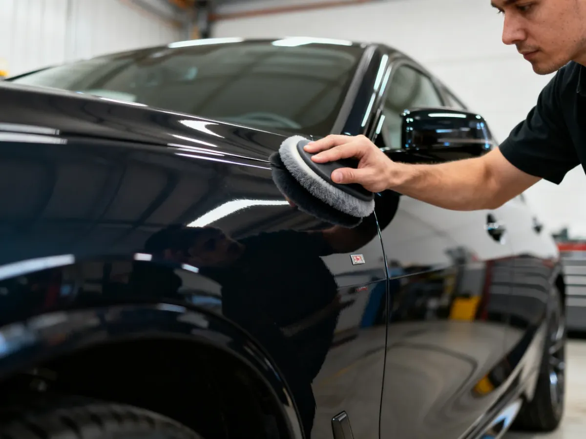Detailer nakładający powłokę elastomerową na lakier samochodu