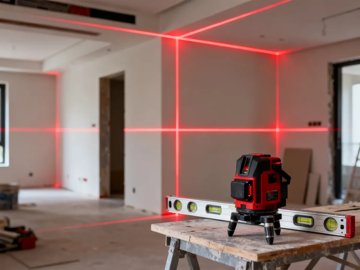 Laser krzyżowy wyznaczający poziome i pionowe linie w pomieszczeniu