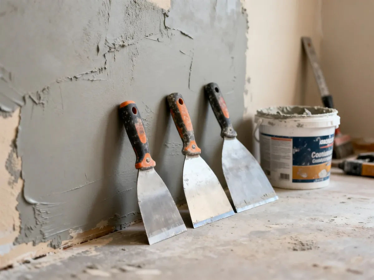 Zestaw wąskich i szerokich szpachli do wygładzania ściany