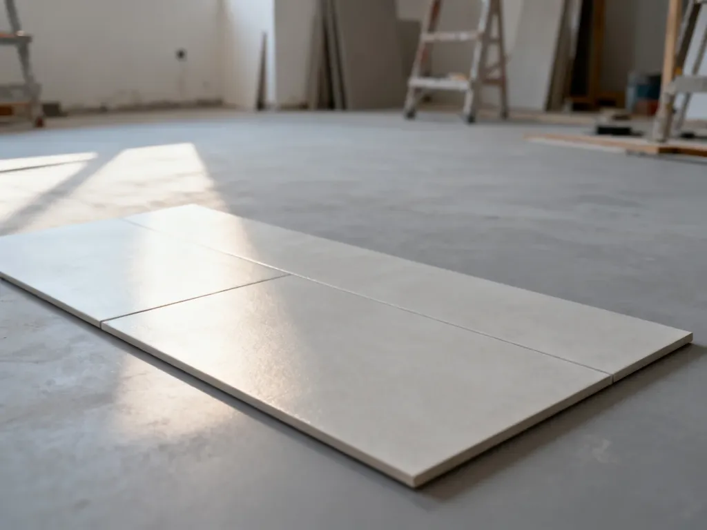 Pojedyncza płytka ceramiczna o wymiarach 60x120 cm leżąca na neutralnym podłożu, ilustrująca obliczanie powierzchni.